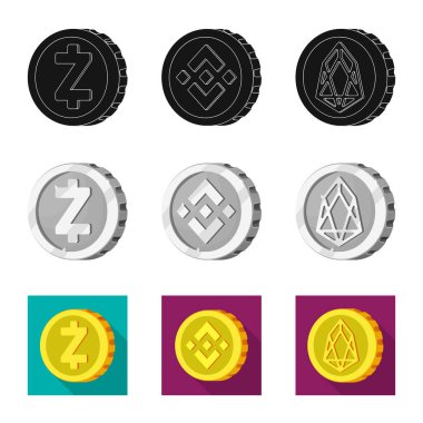Cryptocurrency ve para logosu yalıtılmış nesne. Cryptocurrency ve hisse senedi için kripto vektör ikon koleksiyonu.