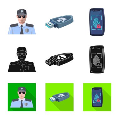 Virüs ve güvenli logo yalıtılmış nesne. Hisse senedi için virüs ve siber vektör simge topluluğu.