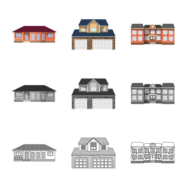 Diseño vectorial de edificio e icono frontal. Colección de edificio y techo símbolo de stock para la web . — Archivo Imágenes Vectoriales