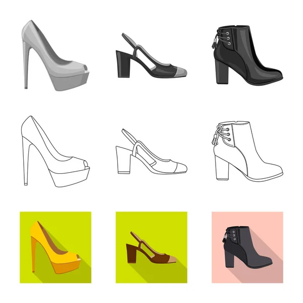 Diseño vectorial de calzado y signo de mujer. Conjunto de calzado y pie símbolo de stock para web . — Vector de stock