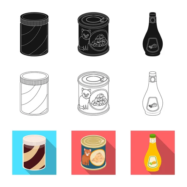 Ilustração vetorial de lata e logotipo da comida. Conjunto de lata e pacote vetor ícone para estoque . —  Vetores de Stock
