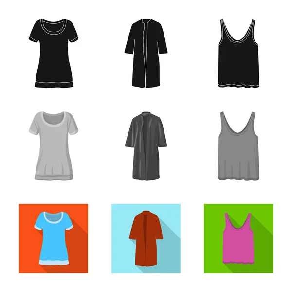 Diseño vectorial de mujer y signo de ropa. Conjunto de mujer y desgaste símbolo de stock para la web . — Vector de stock