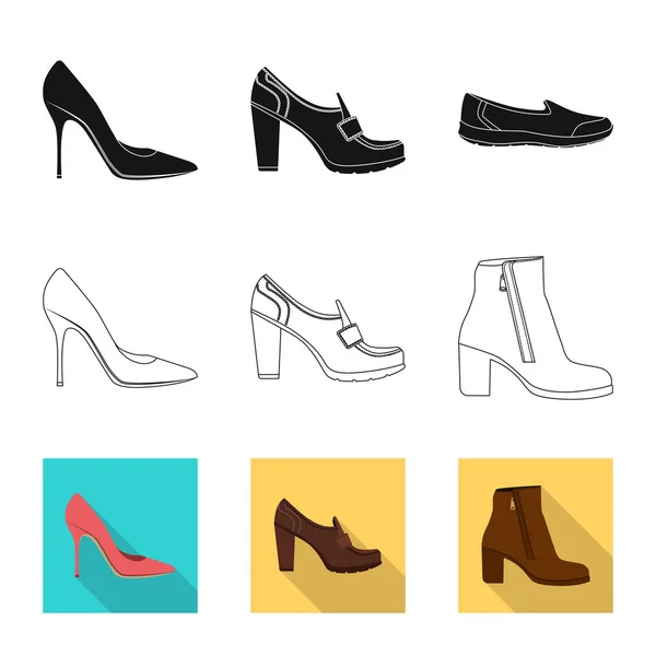 Izolovaný objekt obuvi a žena znamení. Kolekce obuvi a podnožkou skladem vektorové ilustrace. — Stockový vektor