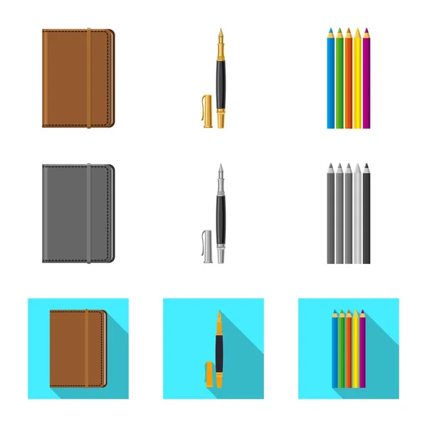 Illustration vectorielle du symbole de bureau et d'approvisionnement. Ensemble d'illustration vectorielle de stock de bureau et d'école . — Image vectorielle