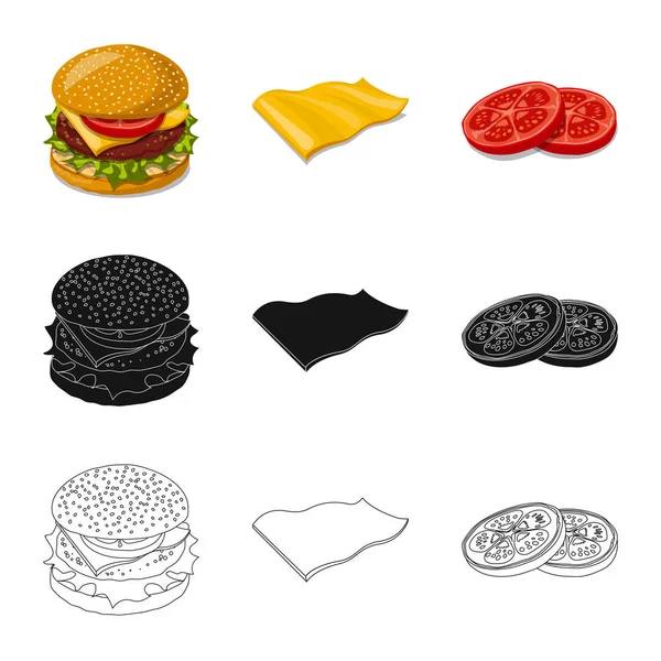 Vektorillustration av burgare och sandwich-logotypen. Uppsättning av burgare och skiva aktiesymbol för webben. — Stock vektor