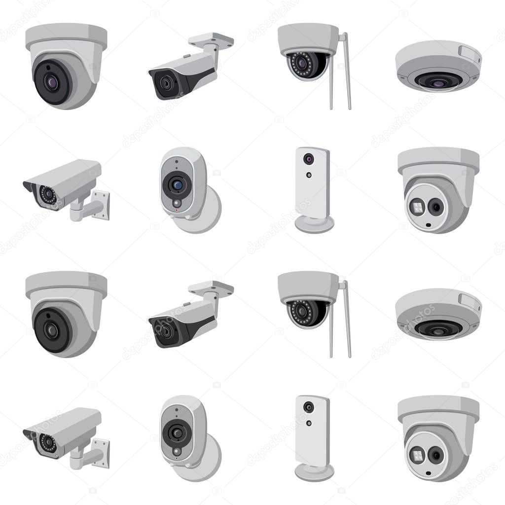 Vector illustration of cctv and camera sign. Collection of cctv and system vector icon for stock.