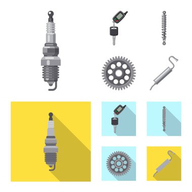 Otomatik ve bölüm işareti yalıtılmış nesne. Oto, araba hisse senedi vektör çizim seti.