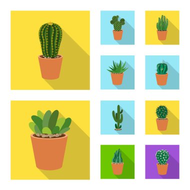 Kaktüs ve pot simge vektör Illustration. Kaktüs ve kaktüsler koleksiyonu stok web simgesi.
