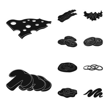 Burger ve sandviç işareti yalıtılmış nesne. Burger ve dilim hisse senedi vektör çizim seti.