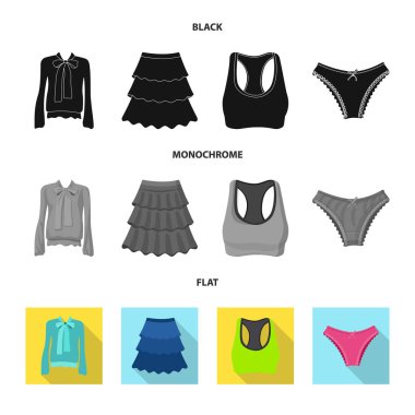 Kadın ve giyim simge vektör tasarımı. Hisse senedi için kadın ve aşınma vektör simge topluluğu.