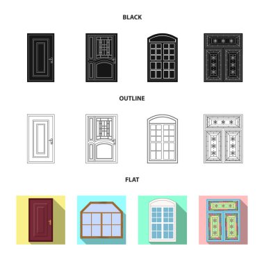 Kapı ve ön logo vektör tasarımı. Kapı ve hisse senedi için ahşap vektör simge kümesi.