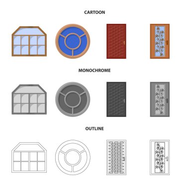 Kapı ve ön simge vektör tasarımı. Kapı ve hisse senedi için ahşap vektör simge kümesi.