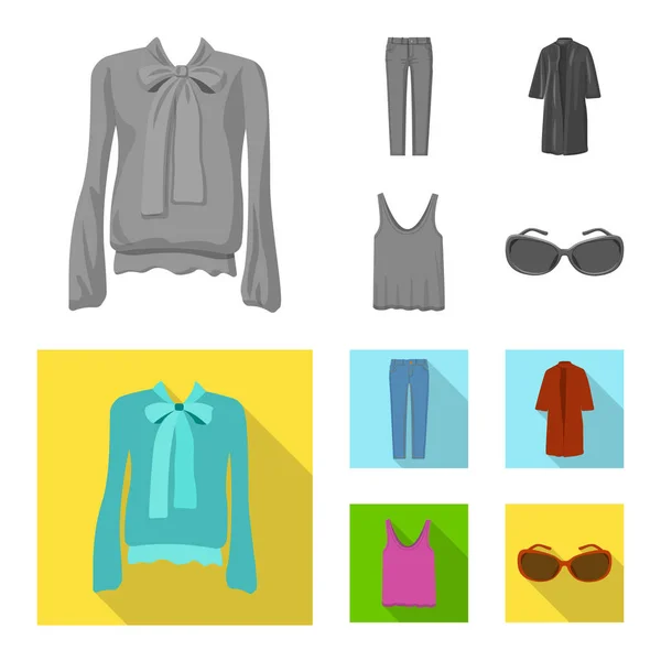 Vektorillustration av kvinna och kläder-logotypen. Uppsättning av kvinna och bära aktiesymbol för webben. — Stock vektor