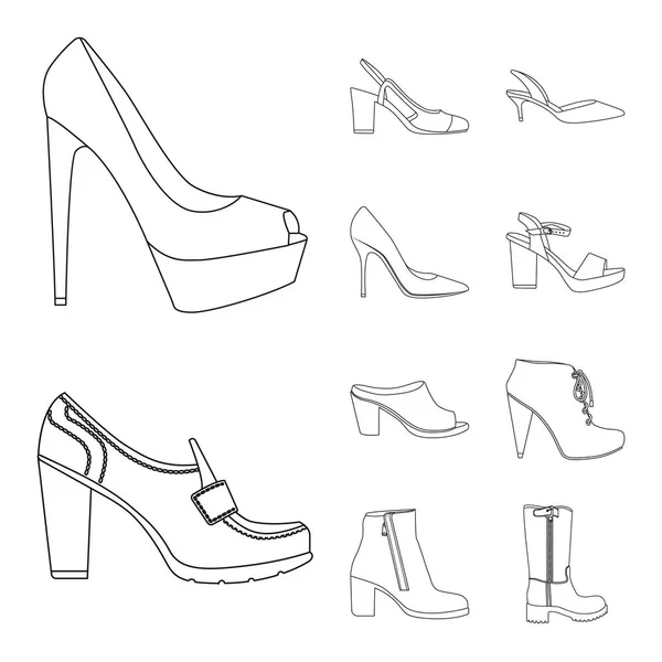 Ilustración vectorial del logotipo del calzado y la mujer. Set de calzado y pie vector icono para stock . — Vector de stock
