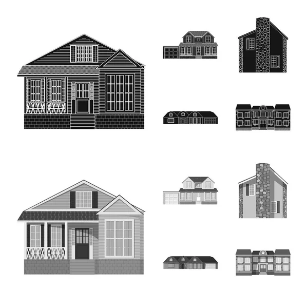 Изолированный объект строительного и фронтального символа. Комплект векторной иллюстрации здания и крыши . — стоковый вектор