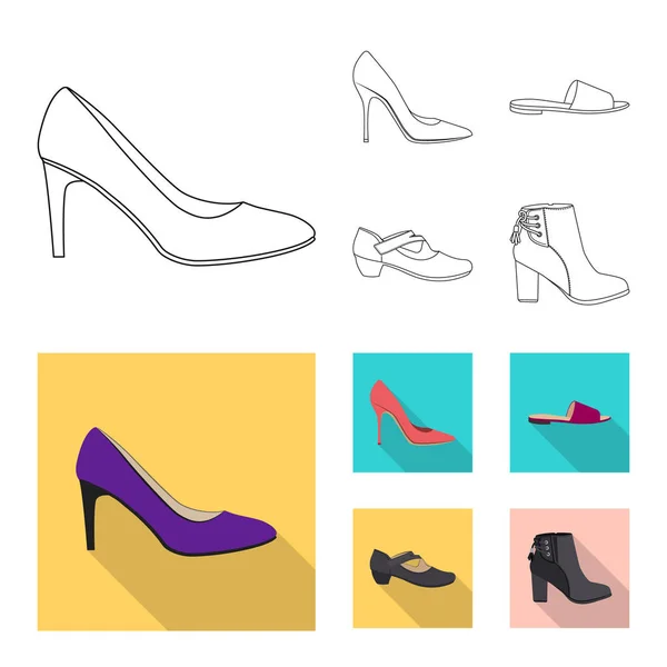 Vector design of footwear and woman logo. Collection of footwear and foot stock symbol for web. — Stock Vector