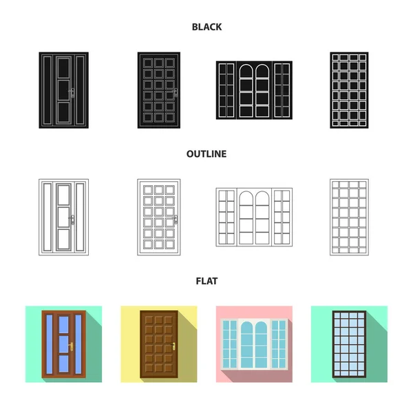Geïsoleerde object van deur- en voorkant logo. Set van deur en houten aandelensymbool voor web. — Stockvector