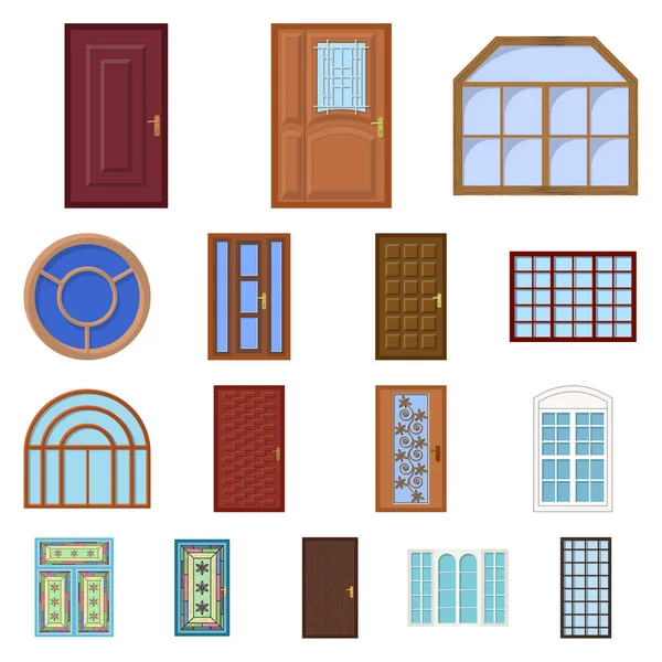 Vector ontwerp van pictogram deur- en voorzijde. Set van deur en houten voorraad vectorillustratie. — Stockvector