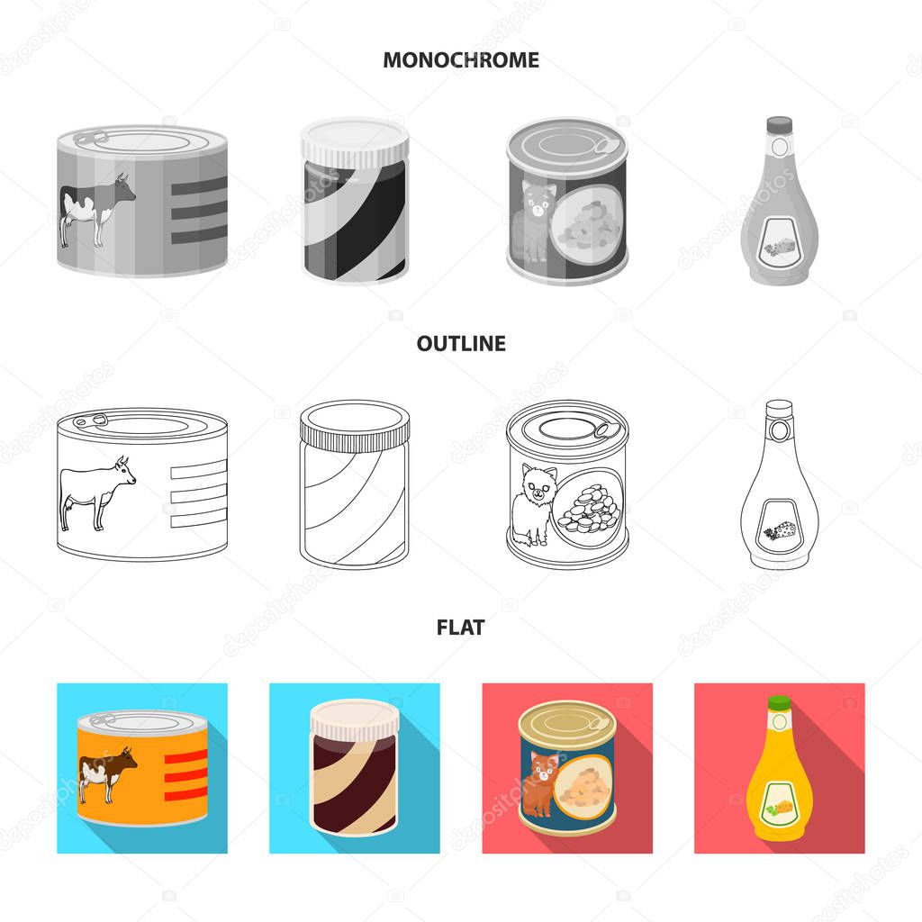 Vector design of can and food icon. Collection of can and package stock vector illustration.