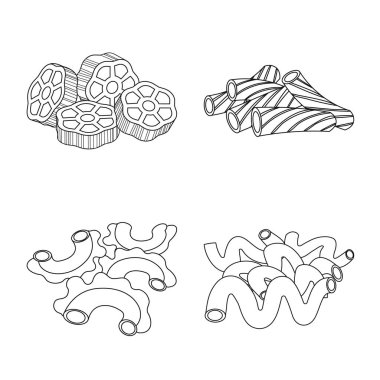 Makarna ve karbonhidrat işareti yalıtılmış nesne. Web için makarna makarna ve hisse senedi simgesi kümesi.