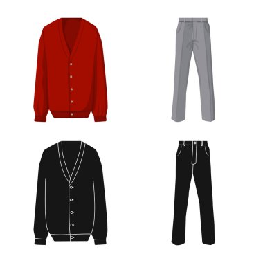 Adam ve giyim işareti vektör çizimi. Adam ayarla ve web için hisse senedi simgesi giymek.