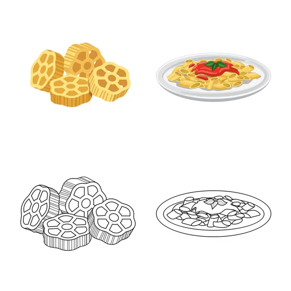 Diseño vectorial del logotipo de pasta y carbohidratos. Set de pasta y macarrones para web . — Vector de stock