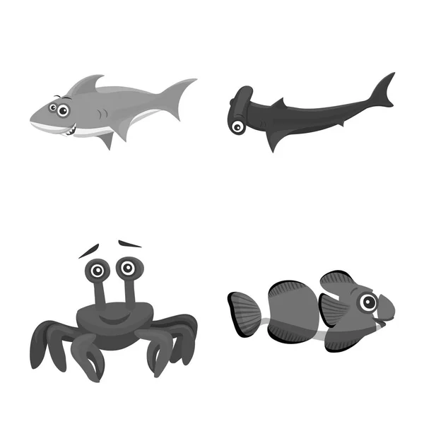 Geïsoleerde object van zee en dierlijke teken. Set van zee en mariene vector pictogram voor voorraad. — Stockvector