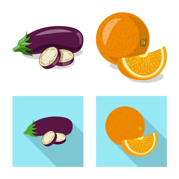 Векторная иллюстрация растительного и фруктового знака. Коллекция вегетарианских вегетарианских икон для инвентаря . — стоковый вектор