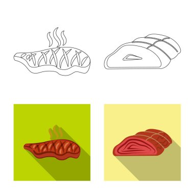 Eti ve jambon logosu yalıtılmış nesne. Et ve hisse senedi vektör çizim pişirme.