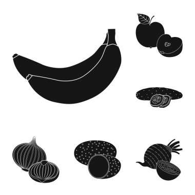 Sebze ve meyve logosu yalıtılmış nesne. Sebze ve vejeteryan hisse senedi vektör çizim topluluğu.