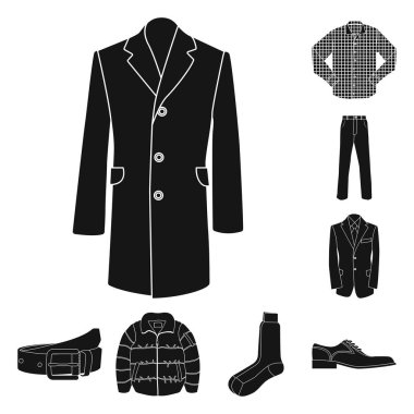 Adam ve giyim simge vektör çizimi. Adam ayarla ve web için hisse senedi simgesi giymek.