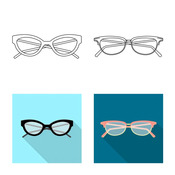 Isolerade objekt av glas och ram ikon. Uppsättning av glasögon och tillbehör vector ikon för lager. — Stock vektor