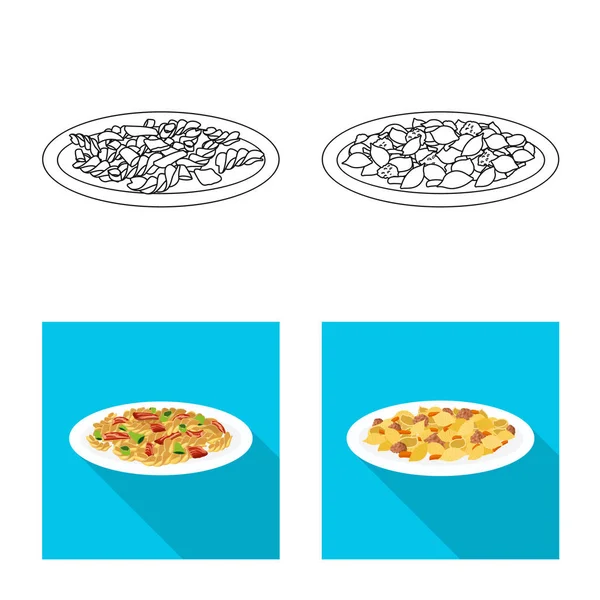 Diseño vectorial del logotipo de pasta y carbohidratos. Set de pasta y macarrones para web . — Archivo Imágenes Vectoriales