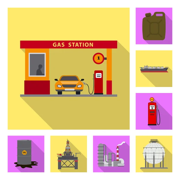 Izolovaný objekt znamení ropy a zemního plynu. Sada ropy a benzínu vektorové ikony pro stock. — Stockový vektor