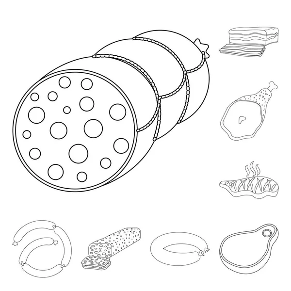 Geïsoleerde object van vlees en ham teken. Set van vlees en koken vector pictogram voor voorraad. — Stockvector