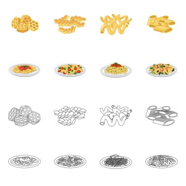Makarna ve karbonhidrat logo vektör tasarımı. Hisse senedi için makarna makarna ve vektör simge kümesi.