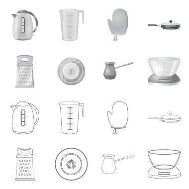 Mutfak ve yemek simge vektör tasarımı. Hisse senedi için mutfak ve cihazı vektör simge topluluğu.