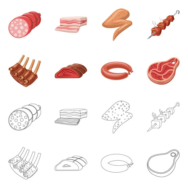 Illustrazione vettoriale del simbolo di carne e prosciutto. Set di illustrazione vettoriale carne e brodo di cottura . — Vettoriale Stock
