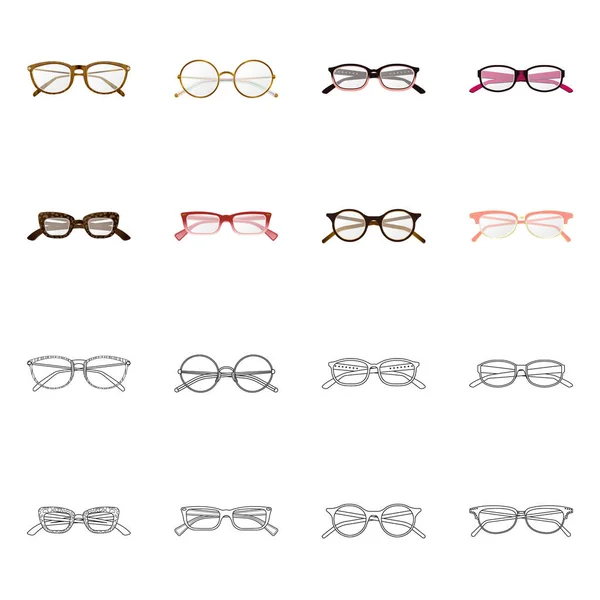 Gözlük illüstrasyon vektör ve işareti çerçeve. Web için hisse senedi sembolü gözlük ve aksesuar koleksiyonu. — Stok Vektör