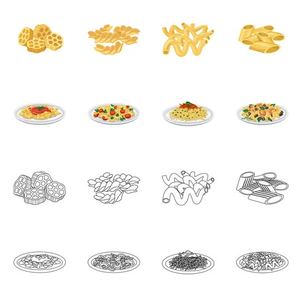 Diseño vectorial del logotipo de pasta y carbohidratos. Set de pasta y macarrones vector icono para stock . — Vector de stock