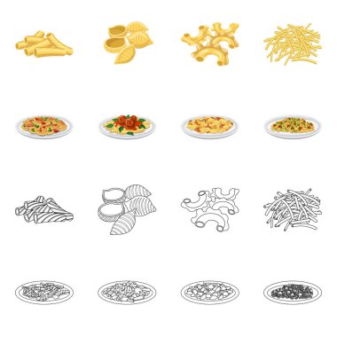 Makarna ve karbonhidrat işareti vektör Illustration. Makarna ve makarna hisse senedi vektör çizim seti.