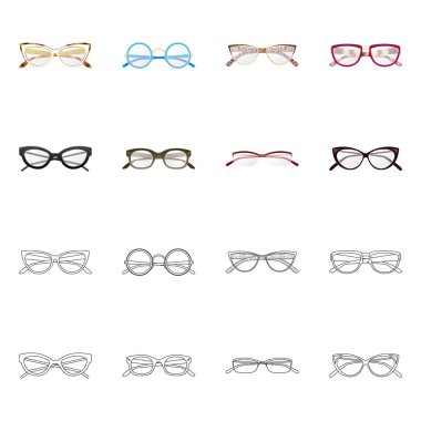 Gözlük ve çerçeve logo vektör tasarımı. Gözlük ve aksesuar hisse senedi vektör çizim koleksiyonu.