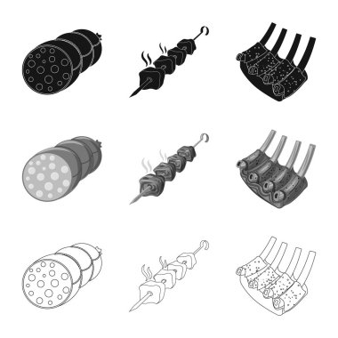 Et ve jambon simge vektör Illustration. Et ve hisse senedi için pişirme vektör simgesi ayarla.