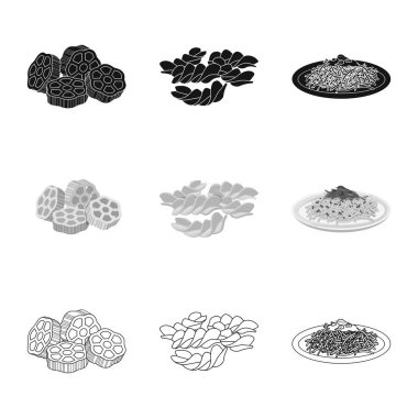 Makarna ve karbonhidrat işareti vektör Illustration. Web için makarna makarna ve hisse senedi simgesi kümesi.