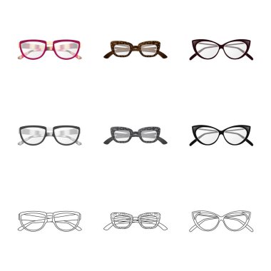 Gözlük ve çerçeve logo vektör Illustration. Web için hisse senedi sembolü gözlük ve aksesuar koleksiyonu.