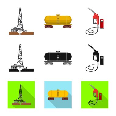 Petrol ve gaz logo yalıtılmış nesne. Petrol ve benzin hisse senedi vektör çizim seti.