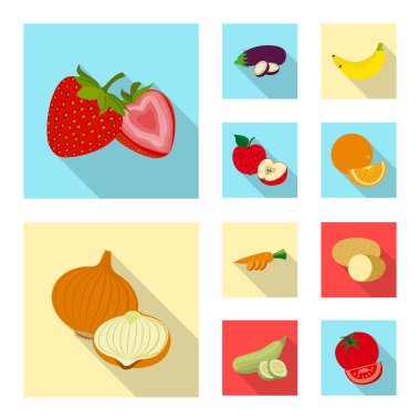 Sebze ve meyve simgesi yalıtılmış nesne. Sebze ve vejeteryan hisse senedi vektör çizim topluluğu.