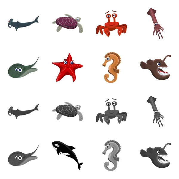 Illustration vectorielle du logo marin et animal. Collecte d'illustration vectorielle des stocks marins et marins . — Image vectorielle