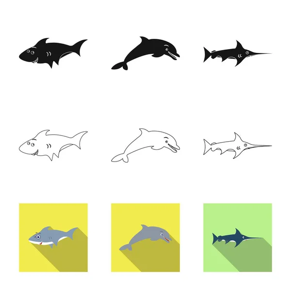 Ilustração vetorial do ícone do mar e do animal. Conjunto de ilustração do vetor de estoque marítimo e marítimo . — Vetor de Stock