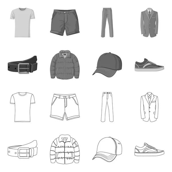 Design vettoriale dell'uomo e segno di abbigliamento. Set di illustrazione vettoriale uomo e usura . — Vettoriale Stock